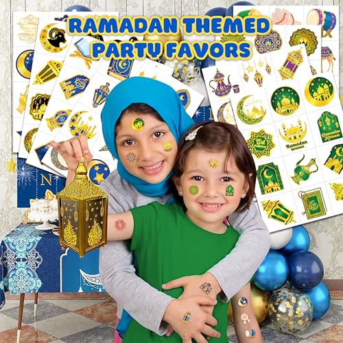 120 PCS Eid Mubarak Temporary Tattoos for Kids Party Favors