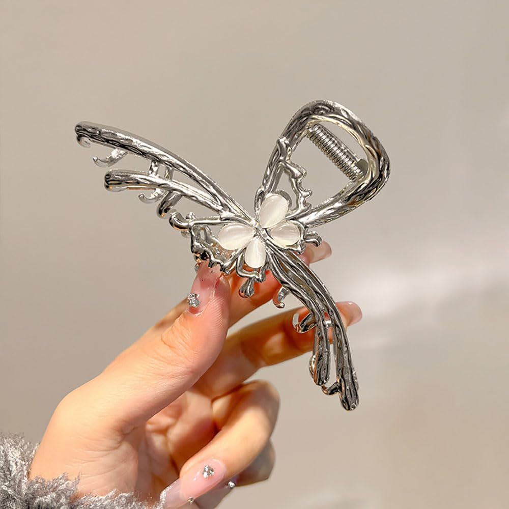 Sliver Butterfly Hair Clips - 4 Inch Metal Hair Claw Clips, Perfect Big Jaw Hair Clamps For Women And Lady,Strong Hold, Fashion Styling Accessories For Women Girls