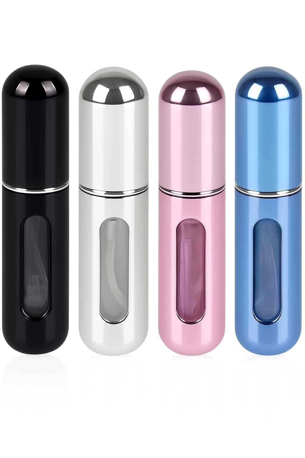 Practix Mini Refillable Perfume Atomizer – Travel-Size Spray Bottle for Fragrance, Easy Refill, Leak-Proof Design, Compact Scent Dispenser for Purse or Pocket - Variety Pack of 4
