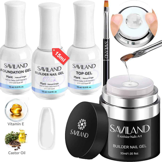 SAVILAND Builder Nail Gel with Air Cushion Design with 3 Pcs 15ml Vitamin E Ingredient Builder Nail Gel Base & Top Gel