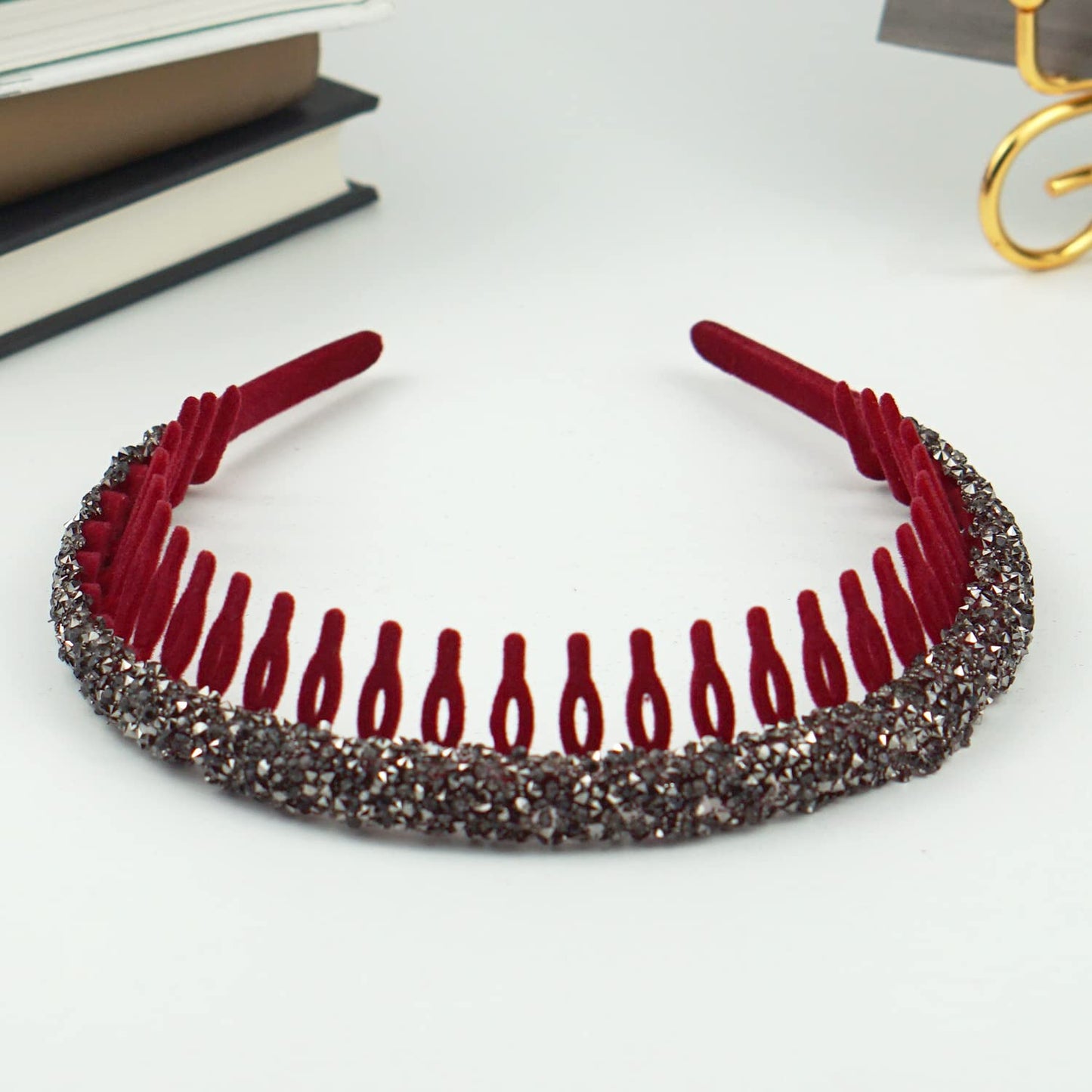 3 PCS Non Slip Headbands for Women Girls Cloth Rhinestone Hair Bands with Teeth Womens Wave Pattern Head Bands for Hair(rhineston style)