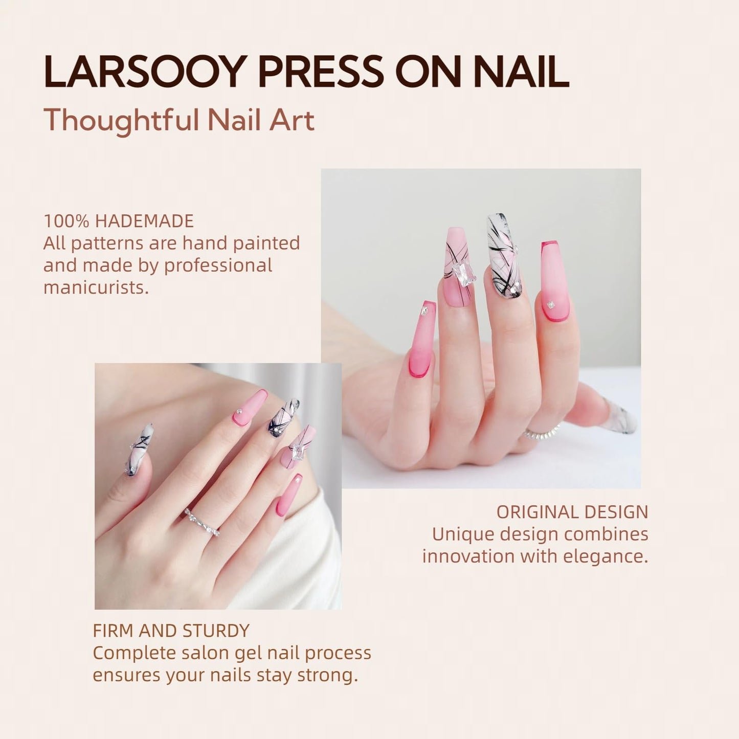 LARSOOY Nails Handmade Press on Nails Long Coffin | Handmade Nails with Lappet Butterfly | Reusable Fake Nails with Watercolor Painting | False Nails 10 Pcs (Schroedinger?™s Butterfly, M)