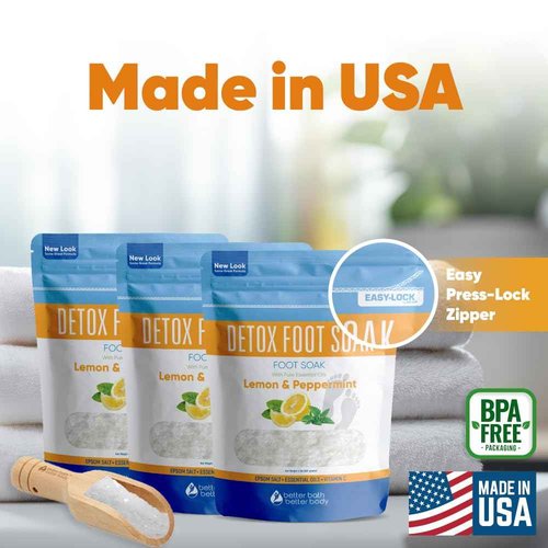 Detox Foot Soak (3 Pack Plus Scoop) Epsom Salt Soothing Soaks and Athlete's Foot Detox with Essential Oils in BPA Free Pouch with Press Lock Seal (Bundle with Three 2 Lbs Pouches 6 Lbs Total)