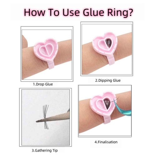400 PCS Heart Lash Glue Rings for Eyelash Extension,Disposable Adjustable Rings Diameter Lashes Cup Include: 200pcs White and 200pcs Pink Smart Glue Cups use for Eyelash Extension Supplies