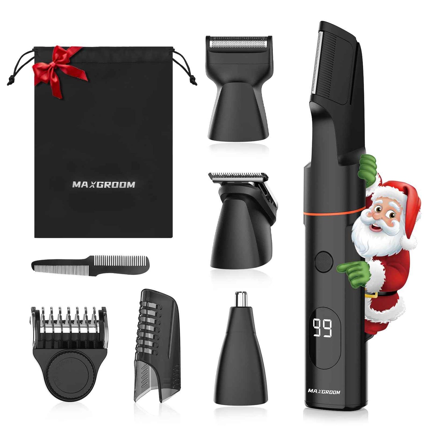 MAXGROOM Manscape Body Hair Trimmer for Men, Waterproof Pubic, Groin & Ball Shaver, No-Nick Mens Electric Grooming Kit with LED Display, USB Rechargeable, Adjustable Guide Comb
