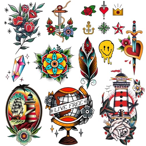 Vintage Sailor Jerry Temporary Tattoos - 2 Sheets, 16 Designs