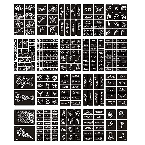 20 Sheets Temporary Tattoo Stencil Kit - Self-Adhesive Body Art Templates