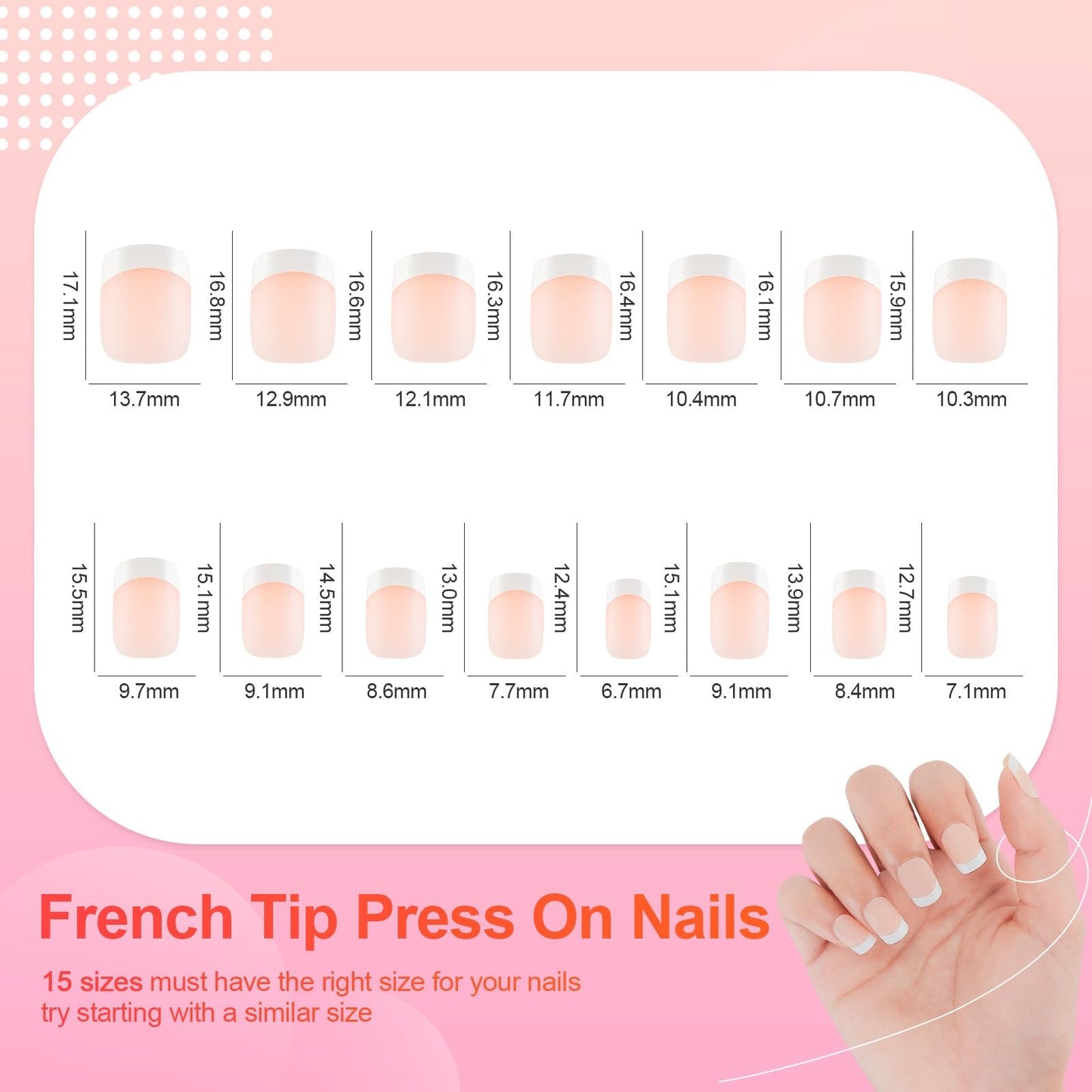 LIARTY 240 Pcs French Press On Nails Short Square, French Tip False Nails Manicure, 15 Size Acrylic Full Cover Artificial Fake Nails (Apricot)