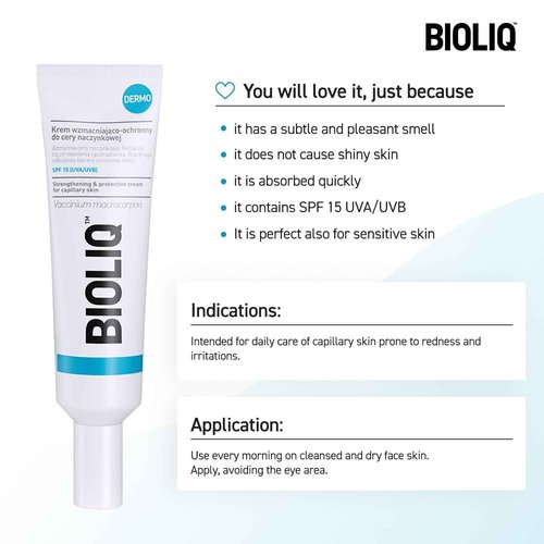 Bioliq - Dermo Strengthening & Protective Cream for Capillary Skin SPF 15 - With Vaccinium Macrocarpon Fruit Extract & Shea Butter - 30ml