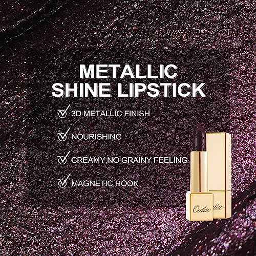 Oulac Halloween Black Lipstick for Women, Black with Raspberry Shimmer, High-Impact Lipcolor with Moisturizing Creamy Formula, Vegan & Cruelty-Free, Midnight Mirage (21)
