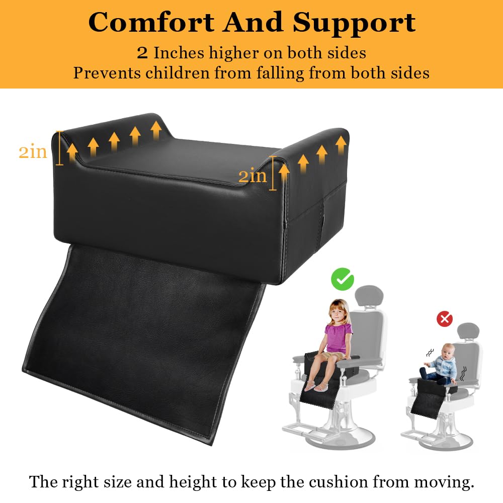 Apllamo Salon Booster Seat for Kids - Salon Booster Seat Cushion for Children's Hair Cut,Barber Booster Seat for Salon Chair Hair Stylist,Leather Seat Cushion for Beauty Salon Spa Equipment Black