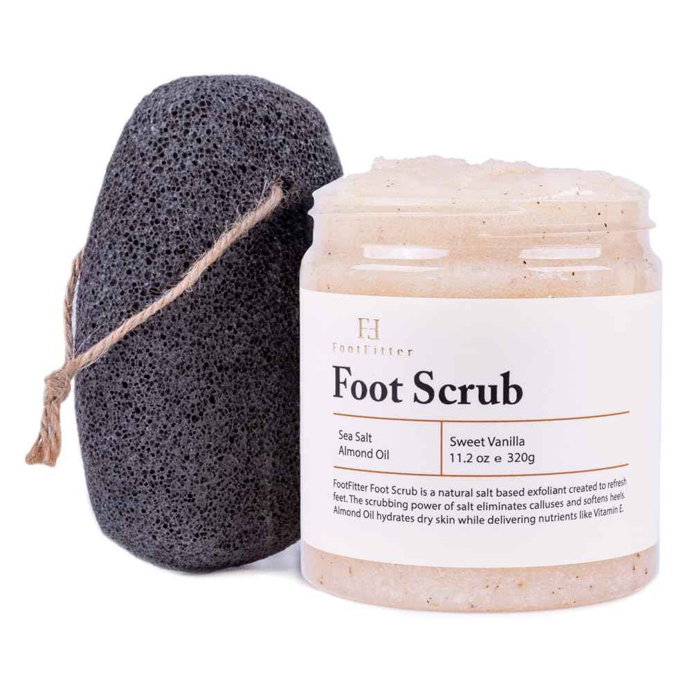 FootFitter Exfoliating Foot Care Kit with Sea Salt Scrub & Volcanic Pumice Stone, Smooth Calluses, Deep Clean, and Revive Rough Feet