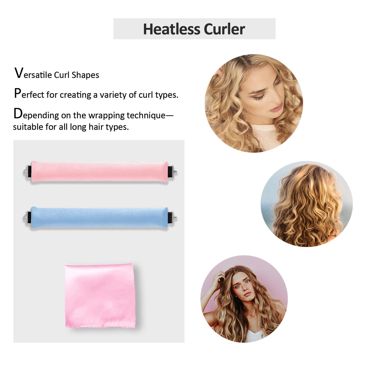 Beiskll Heatless Hair Curling Set, No-Heat Overnight Blowout Rods & Wraps for Long-Lasting Curls on All Hair Types (Pink+Blue)