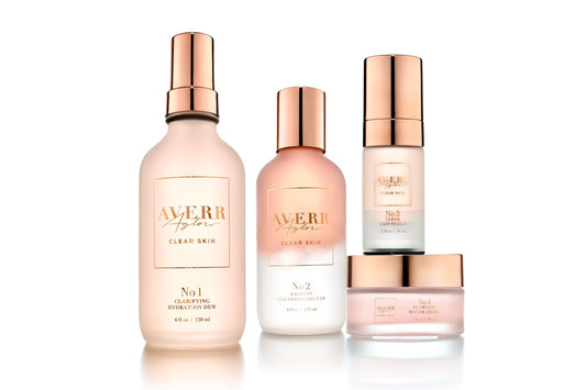 Averr Aglow - Clear Skin Kit - Acne Treatment - Dark Spot Remover - Blemish & Redness Control - Hydrating & Moisturizing - Rich in Minerals, Antioxidants & Vitamin A, C, D & E - Skin Care - 4 pc Set