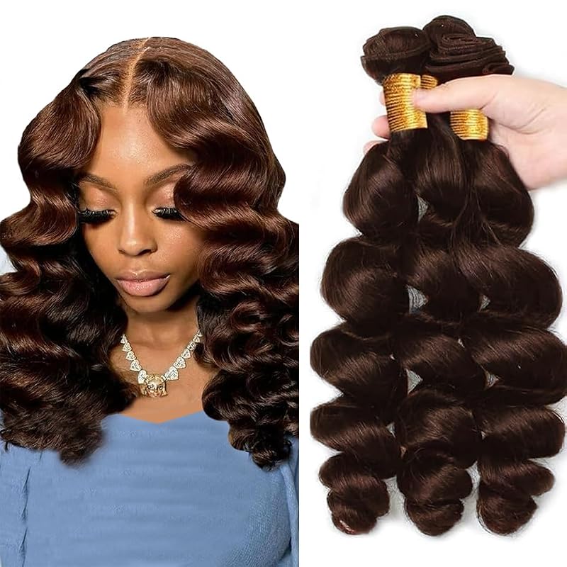 #4 Brown Loose Deep Wave Human Hair Bundles 12-16 Inch