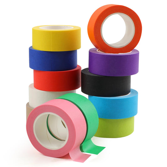 Guirnd 12PCS Colored Masking Tape, Kids Art Supplies Colored Tape, DIY Craft Tape, Colored Tape Rolls, Colored Painters Tape 2.5cm x 12m (1In x 13Yards)