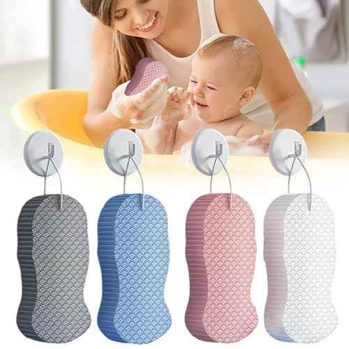 4PCS Magic Exfoliating Bath Sponge for Body, 3D Super Soft Exfoliate Body Scrubber, Reusable Handheld Shower Brush Remover Dead Skin for Adults Women Men Cleansing Skin No Silicone Net Sponge