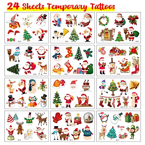 Christmas Temporary Tattoos for Kids, 24 Sheets Waterproof