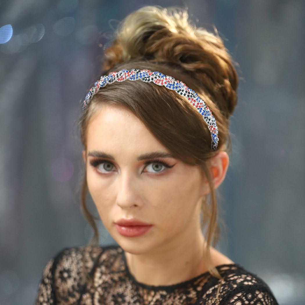 Barode Braided Rhinestones Headband Multicolors Crystal Hairbands Sparkle Head Chain Jewelry Set for Women