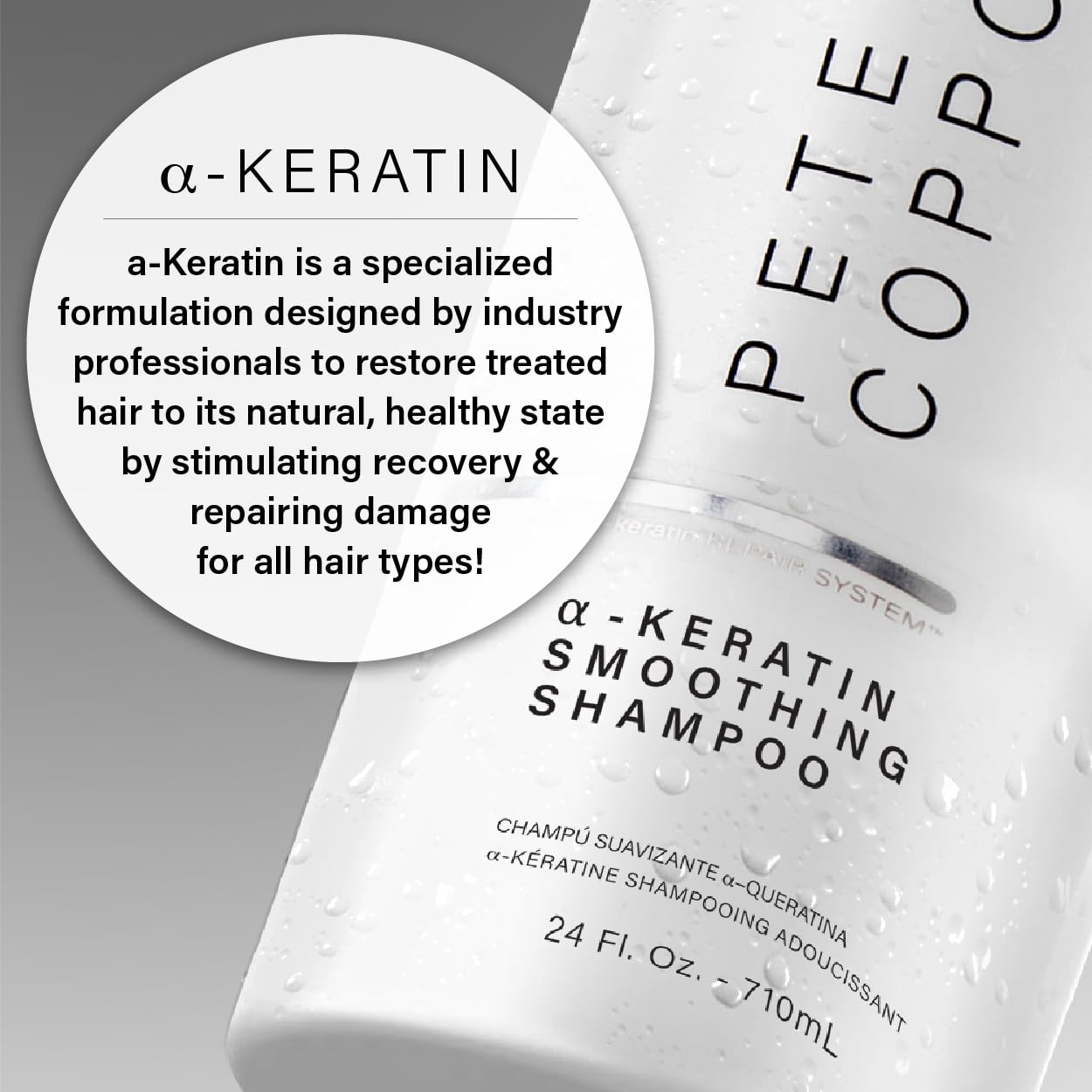 PETER COPPOLA A-Keratin Smoothing Shampoo - Sulfate Free Shampoo Infused with Argan Oil, Avocado, and Hydrolyzed Keratin Smooths, Softens, & Hydrates Thick, Coarse, Frizzy Hair (24oz)