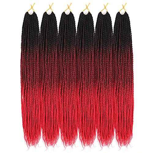 6Pack Senegalese Twist Crochet Hair 3 Tone Ombre Red Box Braids Synthetic Hair Extensions 30Roots/Pack Small Havana Twist Crochet Hair 24inch(1B/Dark Red/Red, 600g/Lot)