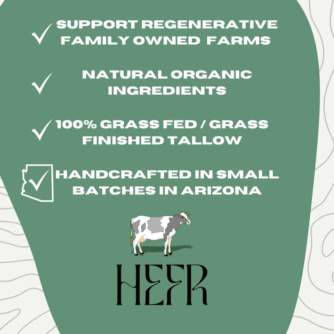 HEFR 100% Grass Fed Beef Tallow for Skin Care, All-Natural Face and Body Whipped Beef Tallow Moisturizer, Organic Beef Tallow Moisturizer for Skin, Face and Body Lotion - (Living Lavandula) 4 oz