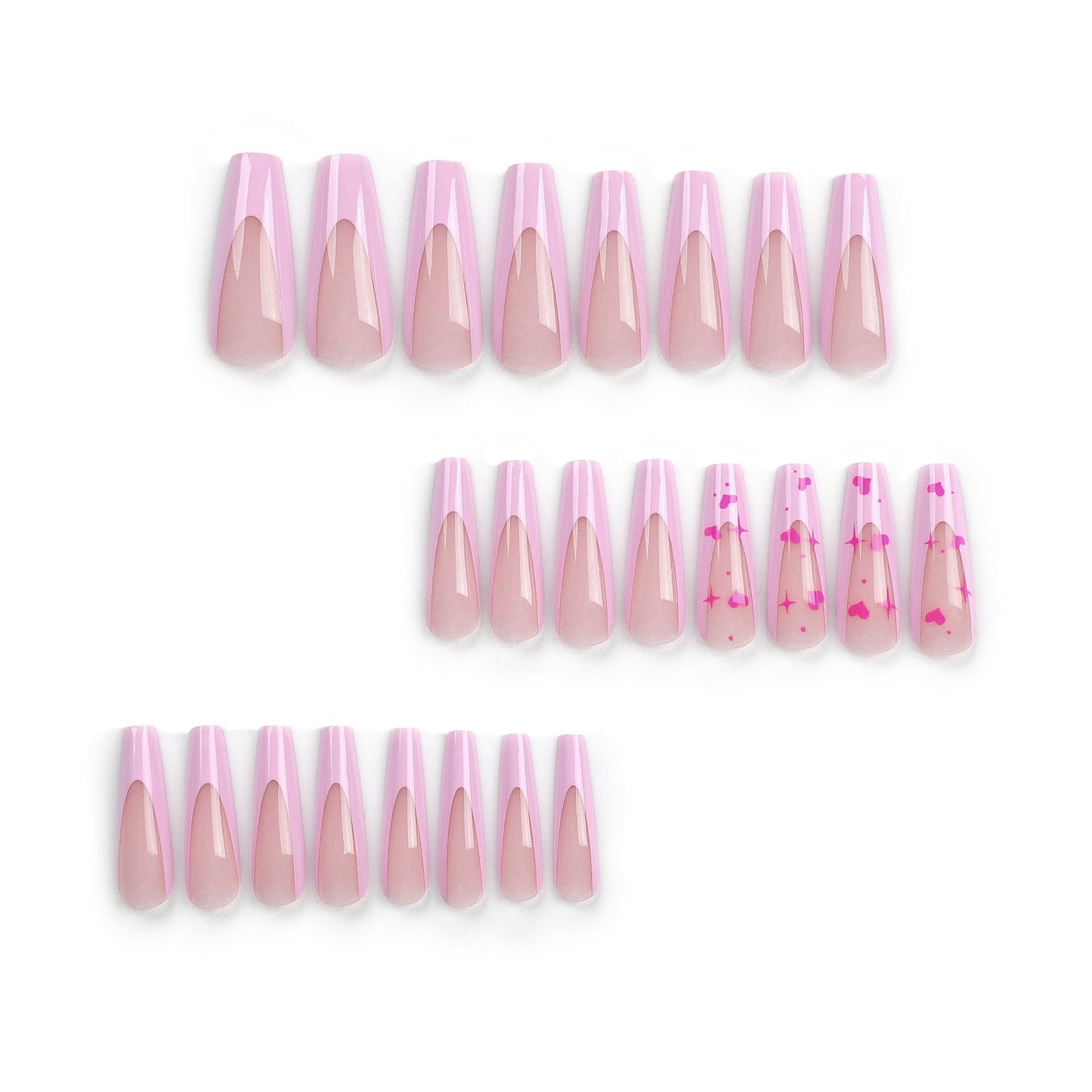 RTKHFZE Square Press-on Nails, 24Pcs False Nails Set with Glossy Finish, Acrylic Material, Pink Heart/Love Designs, French Tip, Art Deco Style for Women Manicure