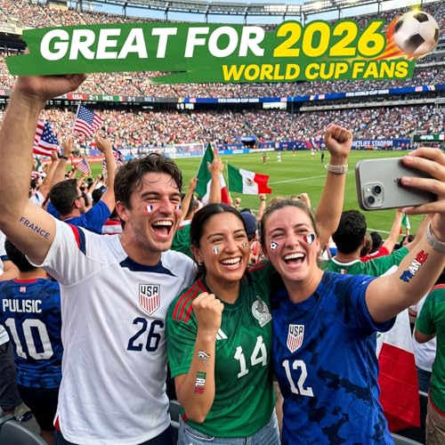 World Cup 2026 Temporary Tattoos - 15 Sheets Waterproof Soccer Fan