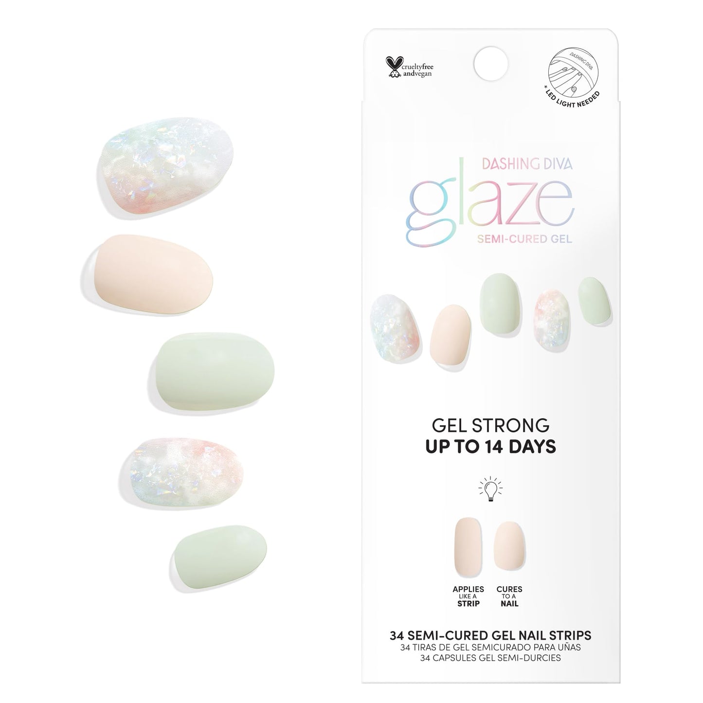 Dashing Diva Glaze Nail Strips - Emerald Marble | Works with Any LED Nail Lamp | Long Lasting, Chip Resistant, Semicured Gel Nail Strips | Contains 34 Salon Quality Nail Wraps, 2 Prep Pad, 1 Nail File