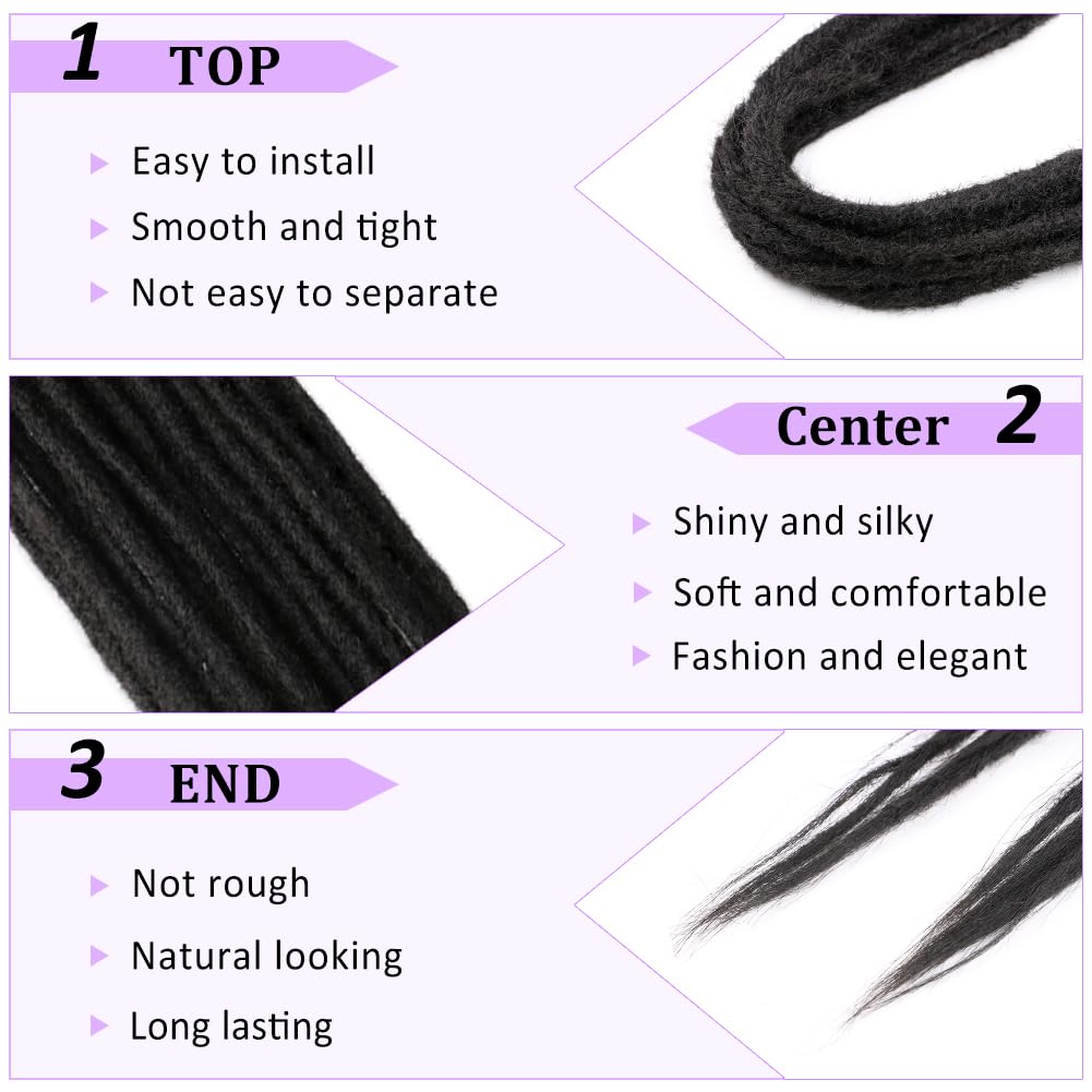 BUFENGSUN Synthetic Double Ended Dreadlock Extensions 20inches 10 Strands Thin Soft DE Dreadlocks Extensions for Women (10 Strands, #1B)