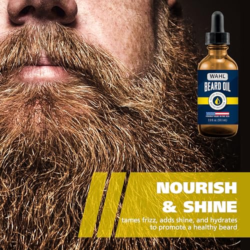 Wahl¢ç Beard Oil for Men ? Softens & Moisturizes Beard Hair, Soothes Skin Irritation - Contains Sweet Almond, Oat Kernel & Cinnamon Oils - Fresh Citrus Scent, 2.0 Fl Oz ? Model 3028692