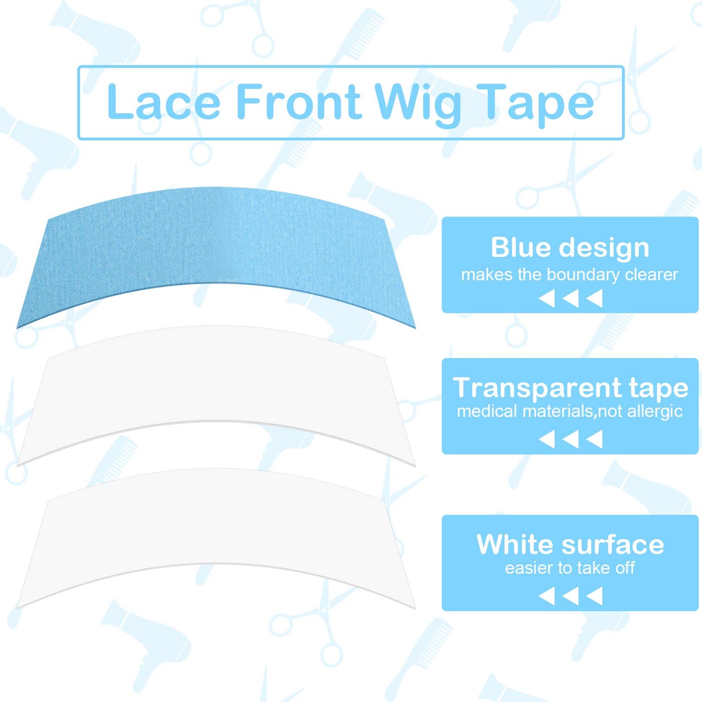 Blulu 48 Pieces Lace Front Tape Wig Lace Front Wig Tape Adhesive Tape Double-Sided Waterproof Lace Wigs Tape C-Shaped Hair Wig Tape for Wigs Toupees Hair Pieces and Hair Extension