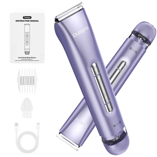 2-in-1 Electric Bikini Trimmer for Women, IPX7 Waterproof, Rechargeable Razor with Double-Edged Blade, Portable Hair Removal Shaver for Wet and Dry Use (Purple)