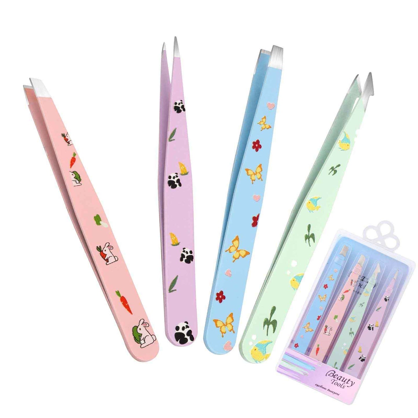 FADLASH Professional Multicolor Tweezers 4Pcs High Precision Stainless Steel Eyebrow Tweezers for Facial Hair, Eyebrow Grooming, Ingrown Hair Splinter Removal Suitable for Women and Men