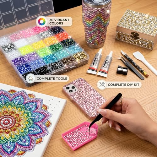 Bedazzling Kit 40000Pcs 30 Colors Flatback Rhinestones 3mm + B7000 Glue