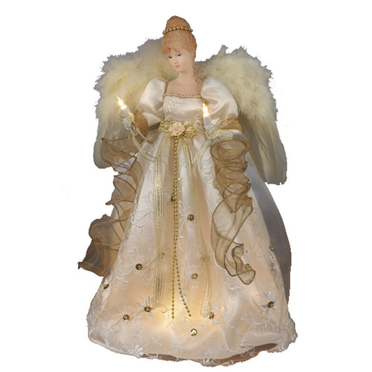 Kurt Adler 16-Inch UL 10 Light Ivory and Gold Angel Treetop