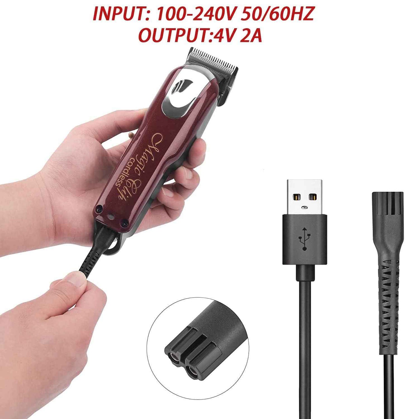 Anrom Replacement Charger Cord USB for Wahl Clipper, 2m/6.6FT Charging Cable for Wahl Magic Senior Detailer Legend Cordless Clippers, for Finale & Vanish Shaver #8164/8173/8591/8148/8504/8171/1919