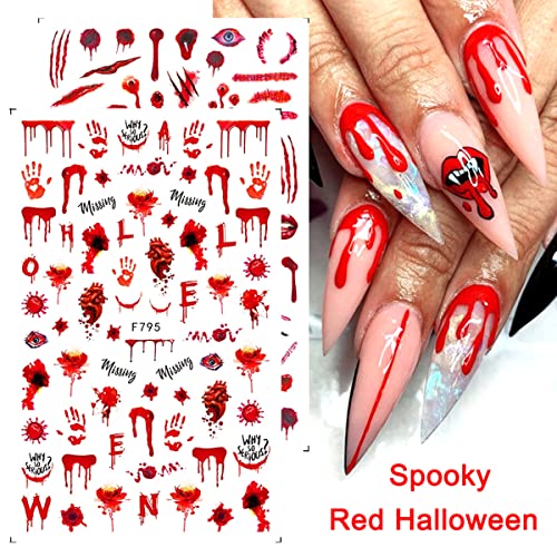 8 Sheets Halloween Nail Art Stickers Decal 3D Gothic Punk Horror for Halloween Black Snake Skull Spider Ghost Scary Wound Scar Bloody Nail Designs Holiday Nail Stickers for Halloween Nail Decorations