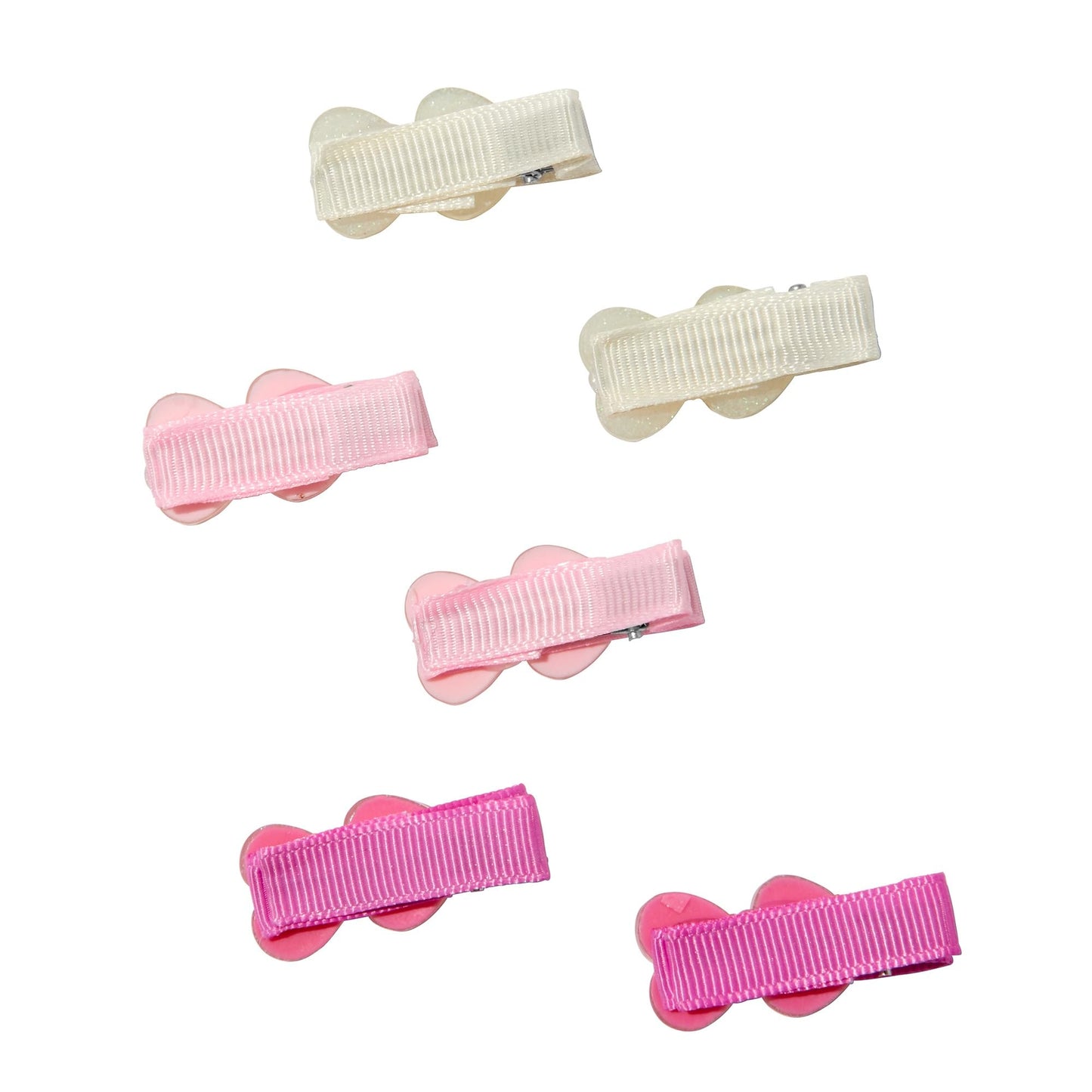 Claire’s Club Fabric Hair Clips - Variety Shades of Pink - 6 Pack of Glitter Heart Designs - Cute Hair Accessories for Young Girls