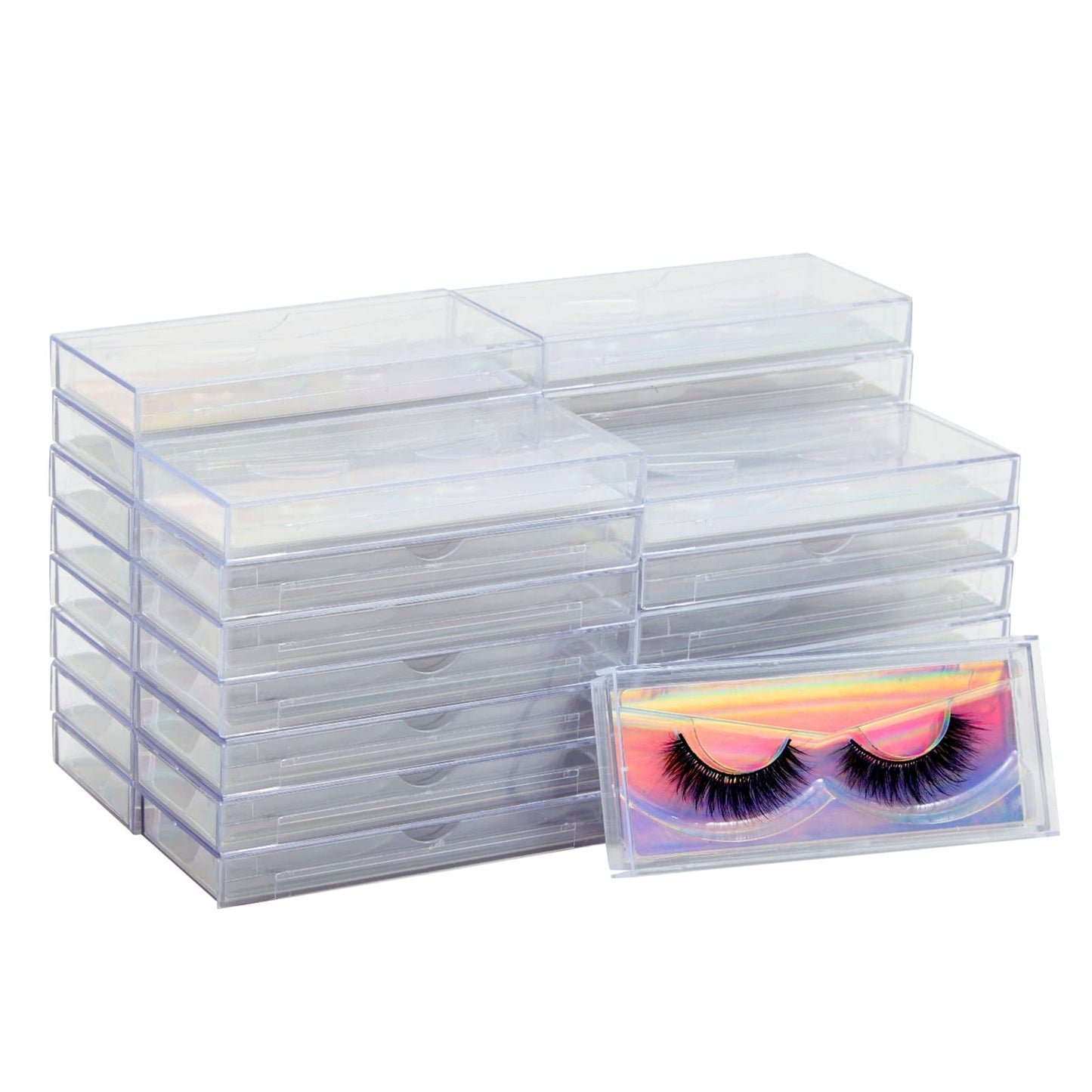 Stockroom Plus 30-Pack Holographic Silver Empty Lash Boxes for False Eyelashes, Lash Cases Empty Bulk Wholesale with Paper Card for Makeup Artists, (4.3 x 2 Inches, 0.55" Width)