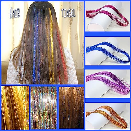 Hair Tinsel Kit for Girls 22 Colors 5500 Strands Tinsel Hair Extensions Sparkling Colorful Fairy Hair Tinsel Kit Heat Resistant Shiny Glitter Hair Tinsel (22 Colors/5500 Strands)