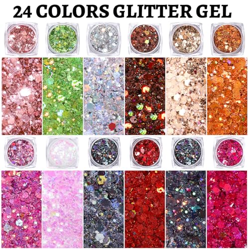 Teenitor 24 Colors Body & Hair Glitter Gel Set
