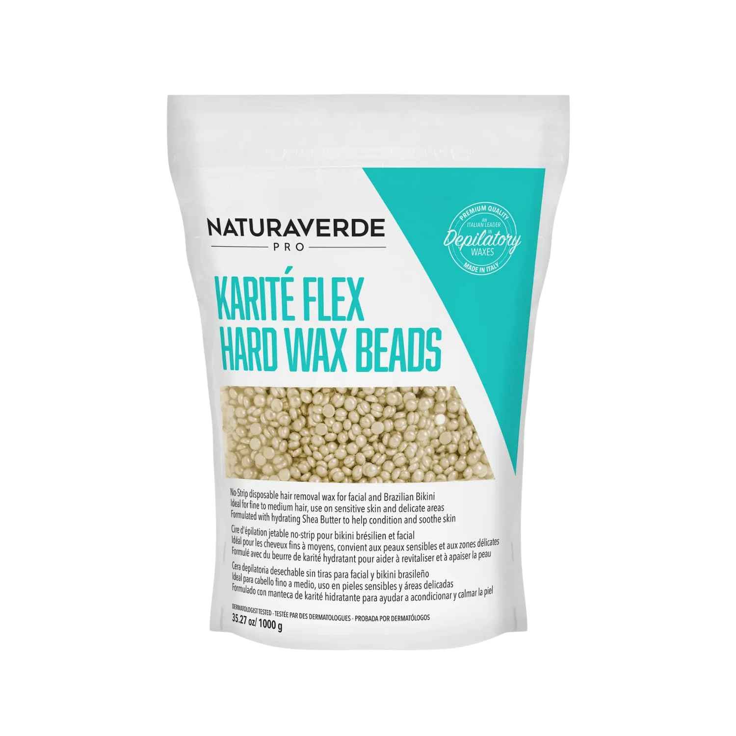 NaturaverdePro Karite Flex Hard Wax Beads, Body and Facial Hair Removal, Brazilian Bikini Wax for Women with Hydrating Shea Butter and Vitamin E - 2.2 lbs