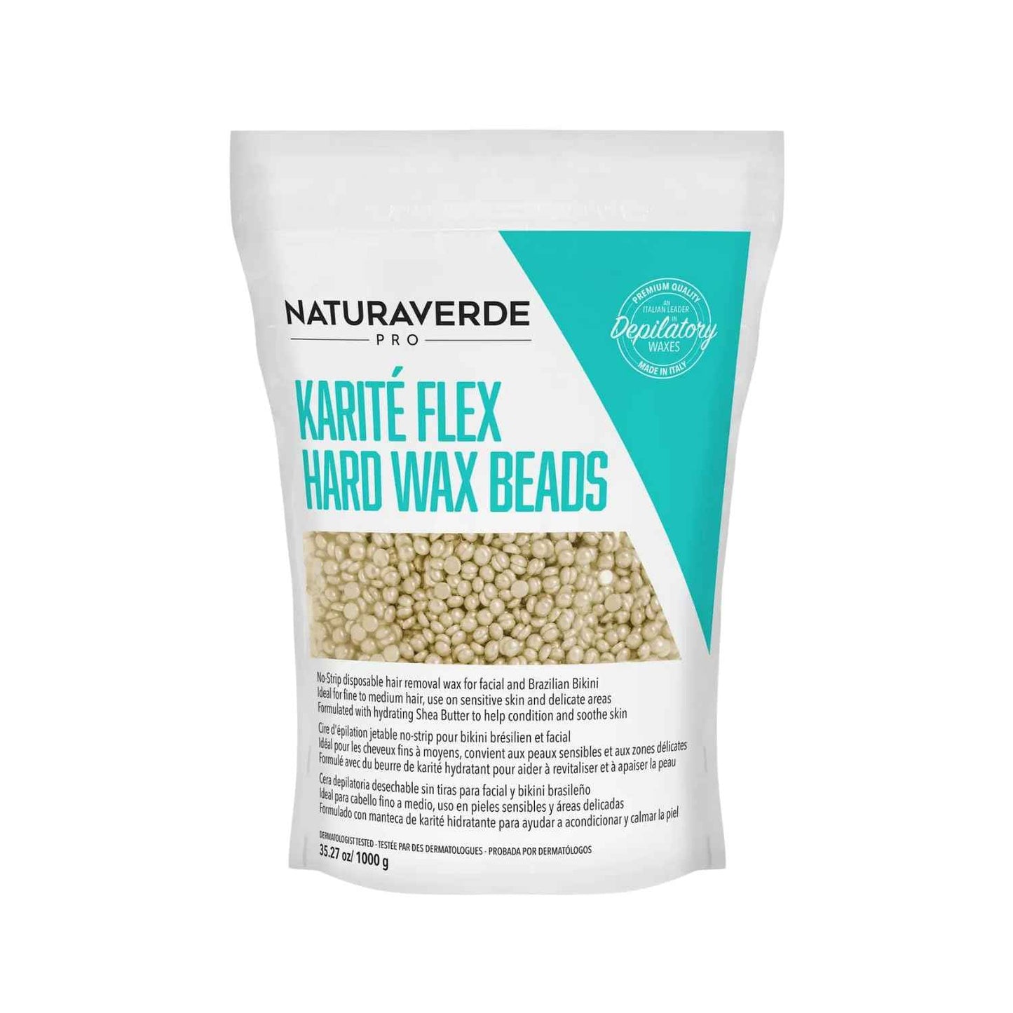 NaturaverdePro Karite Flex Hard Wax Beads, Body and Facial Hair Removal, Brazilian Bikini Wax for Women with Hydrating Shea Butter and Vitamin E - 2.2 lbs