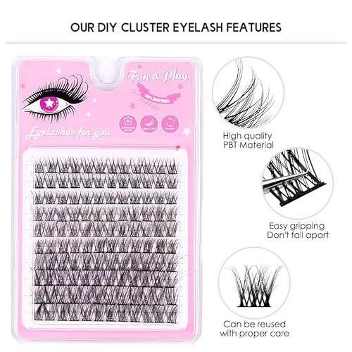 120 Pieces Eyelash Clusters - Wispy Lash Clusters, Individual Lashes, Mixed Lash Clusters, False Eyelash Extensions, DIY Lash Extension for Self Application, C Curl- 50D - 0.05D - 10-14mm, With Glue