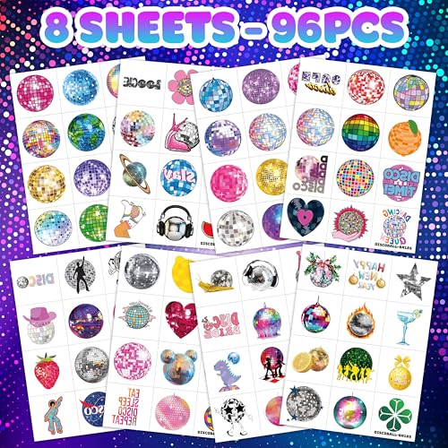 96 Disco Ball Temporary Tattoos for Kids - 70s Party Favors
