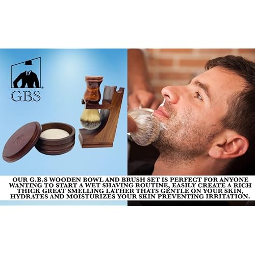 G.B.S GENTS Men's Classic Wooden Shaving Set Shaving Brush with Wooden Stand And 3.5 Inches Diameter Shaving Soap Bowl
