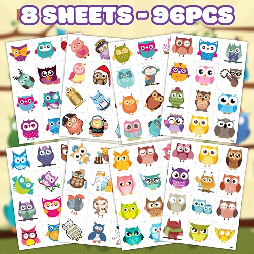 96-Piece Owl Temporary Tattoos for Kids – Party Favors