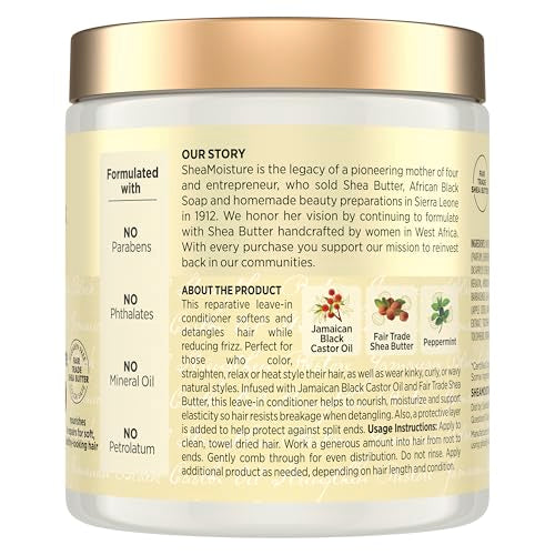 SheaMoisture Leave In Conditioner Jamaican Black Castor Oil Conditioner For Hair To Soften and Detangle Hair 20 oz