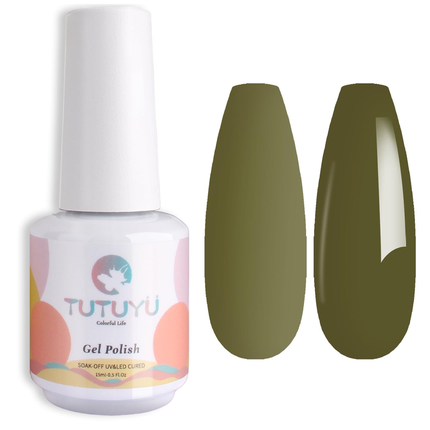 TUTUYU Olive Green Gel Nail Polish, 0.51 Fl Oz UV/LED Soak Off Gel Polish for Manicure Salon or DIY Nail Art at Home,Spring Winter Colors Gel - GP0061